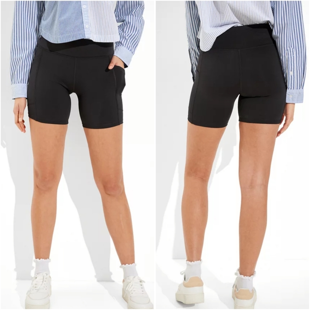American Eagle L Everything Pocket Bike Shorts Black Womens Large NWT High Rise